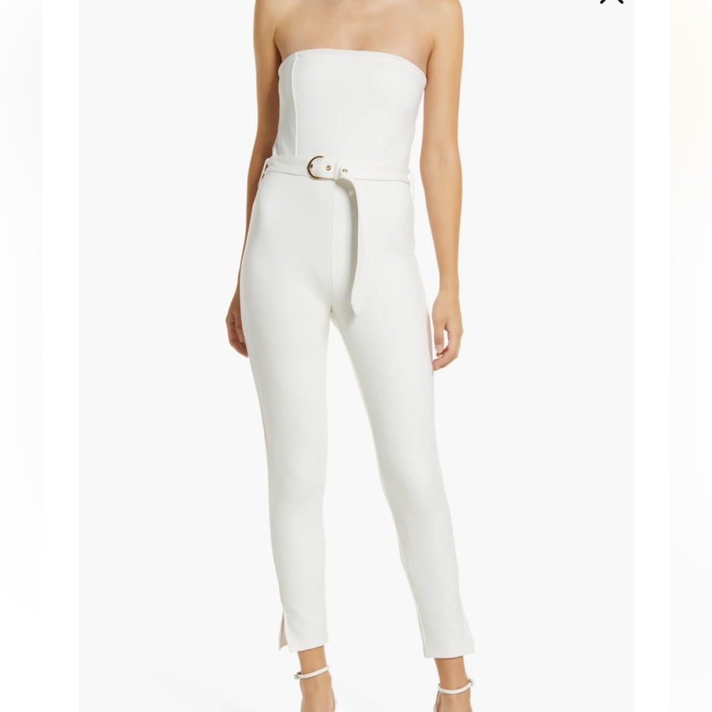 Bebe Elegant White Women's Belted strapless jumpsuit nwt size s